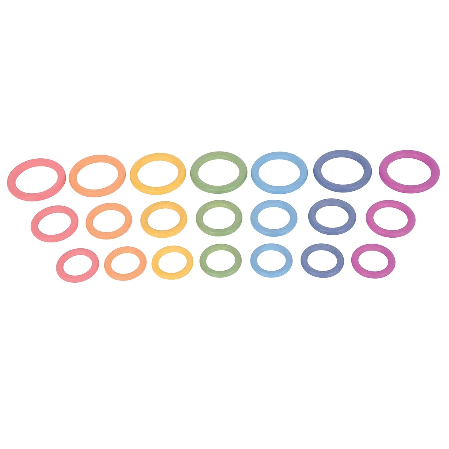 TickiT-73977 Rainbow Wooden Rings - Set of 21 - 3 Sizes - Counting and Sorting Rings - Loose Parts Wooden Toy for Babies and Tod