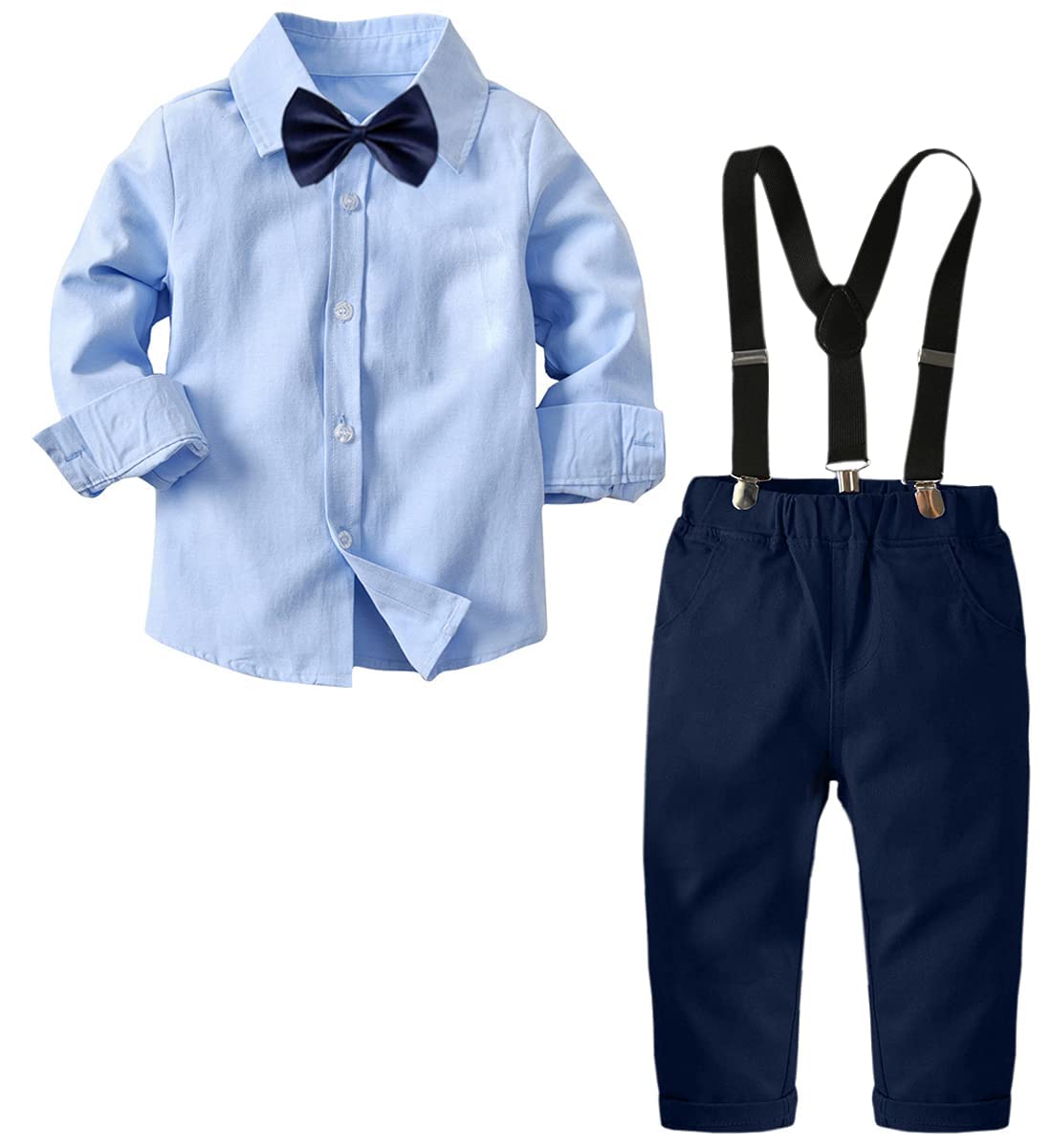 Artmine Baby Boys 2 Piece Gentleman Outfits Long Sleeve White Shirts And Suspend WBBAPB099PN4S99