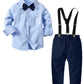 Artmine Baby Boys 2 Piece Gentleman Outfits Long Sleeve White Shirts And Suspender Pants With Bow Tie, Blue, Size 18-24 Months =