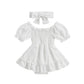 Infant Baby Girls Romper Dress 3 6 9 12 18 Months Onesie Summer Clothes Ruched Jumpsuits Hem Bodysuits Headband (White Dots, 12-