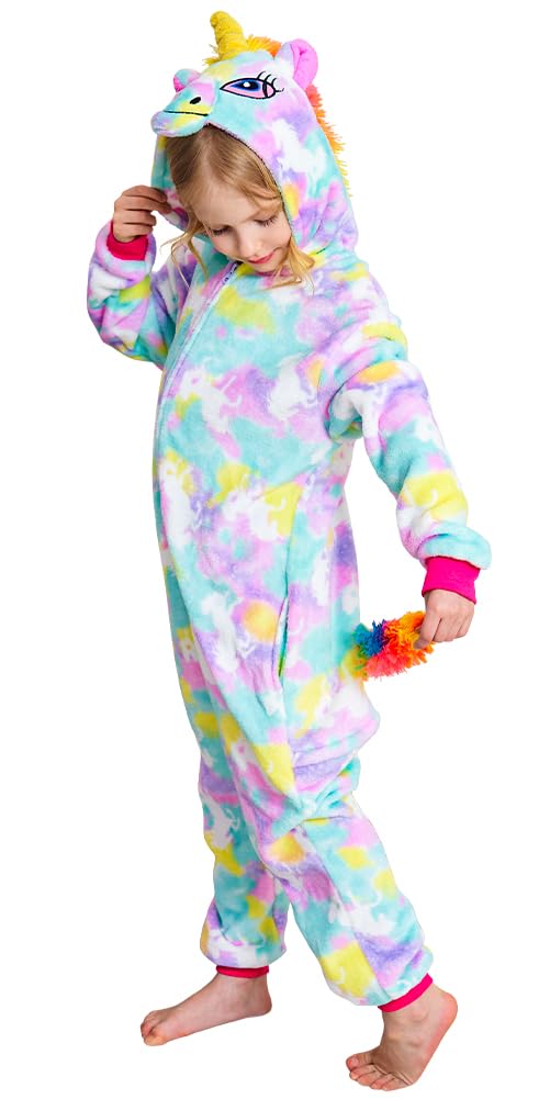 Newplush Christmas Girls And Boys Flying Galaxy Unicorn Unicorn Onesie Pajamas Soft Fleece Halloween Costume Sleepwear (10-12 Ye