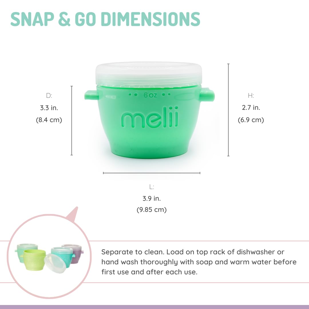 Melii Snap & Go Baby Food Storage Containers With Lids, Snack Containers, Freezer Safe - Set Of 4, 6Oz