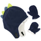 Baby Boy Sherpa Hats And Mittens Set Toddler Gloves Warm Fleece Winter Hat Baby Girl Dinosaur Navy 2-4T