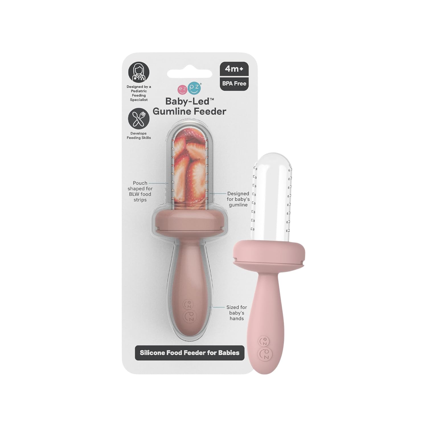 ezpz Baby-Led Gumline Feeder (Blush) - Silicone Fruit Feeder for Infants 4 Months + - Baby Feeding Essentials - BLW Tools - Work