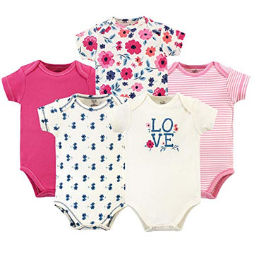 Touched By Nature Unisex Baby Organic Cotton Bodysuits, Garden Floral, 12-18 Months