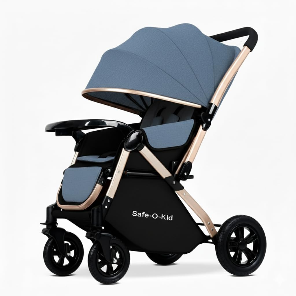 SafeOKid Breez Baby Rubber Wheel Stroller/Pram With 1 Year Warranty (Latest Model  2023) For New Born/Toddler/Kid For 0 To 3 