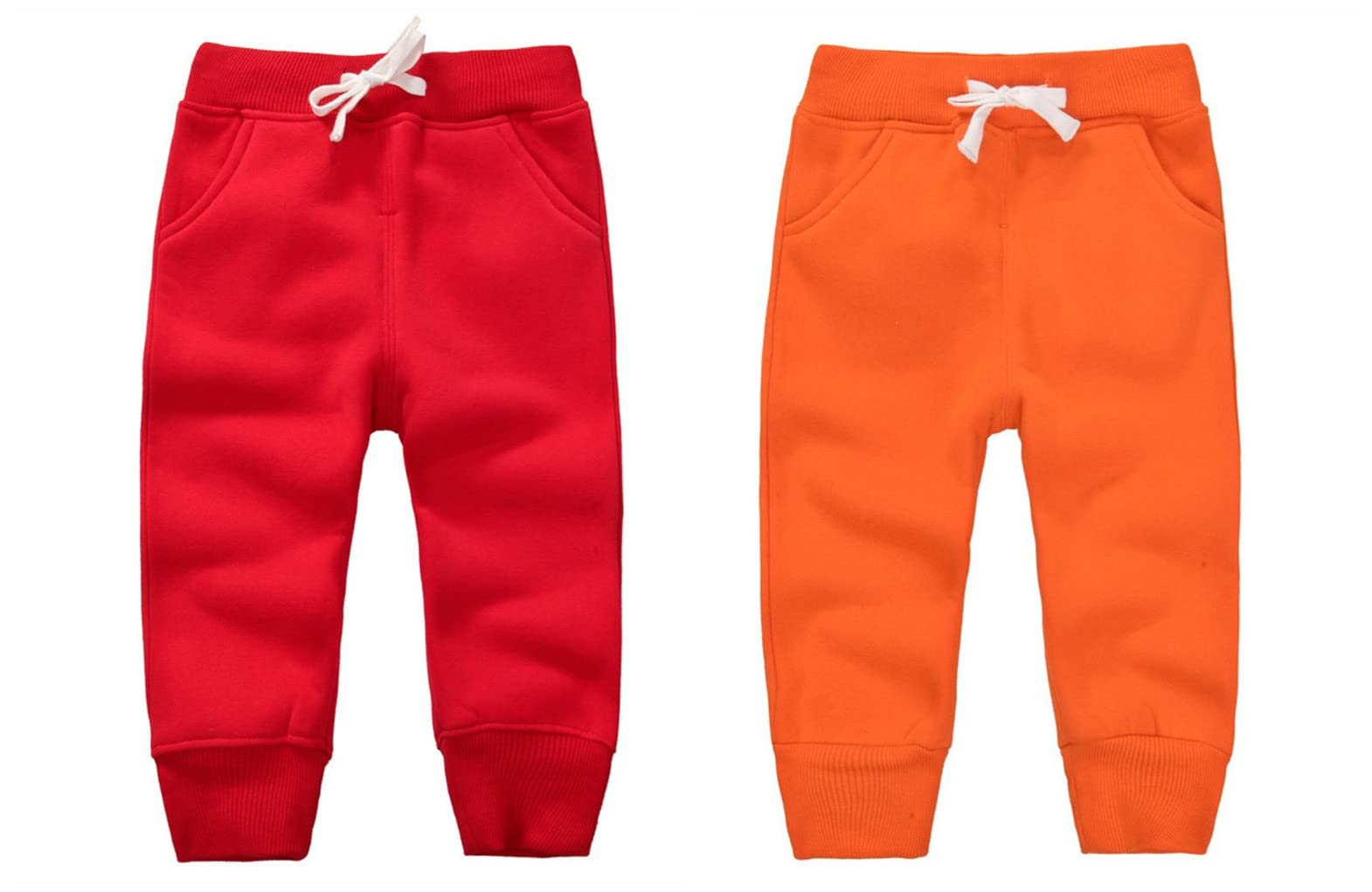 CuteOn Unisex Toddler Jogger Pants Kids Cotton Elastic Waist Winter Baby Sweatpants Pants 4Year Red&Orange