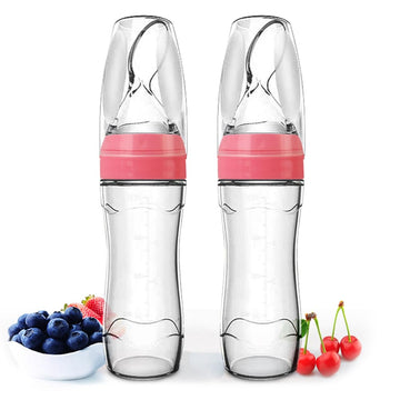 Matyz 2 Pcs Silicone Baby Food Dispensing Spoon (Pink, 4Oz/120Ml) Squeeze Feeder With Spoon - Spoon Bottle For Baby - Baby Spoon