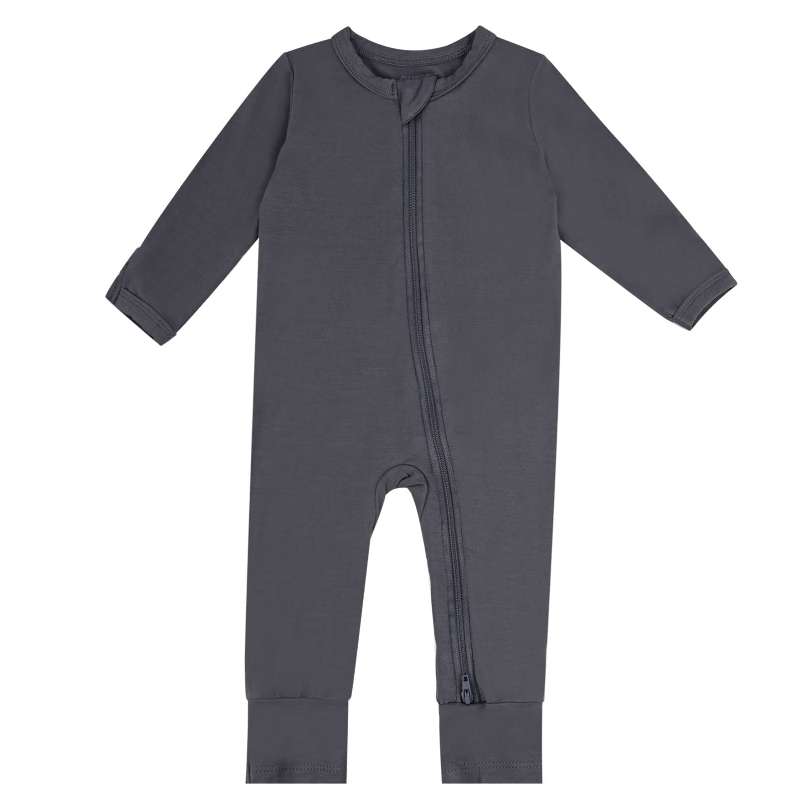 Long Sleeve Footless Romper Baby, Rayon Two Way Zipper Sleeper 3-6 Months Sliver Grey