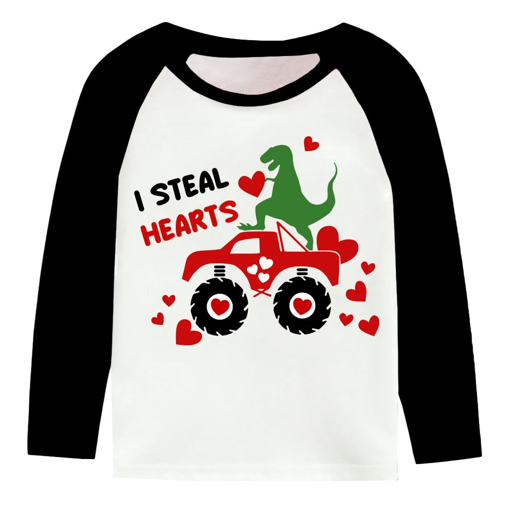 Valentine'S Day Shirt For Toddler Boy Girl Long Sleeve Dinosaur Truck I Steal Hearts Tops Kids Boys Heart Clothes 6 Years