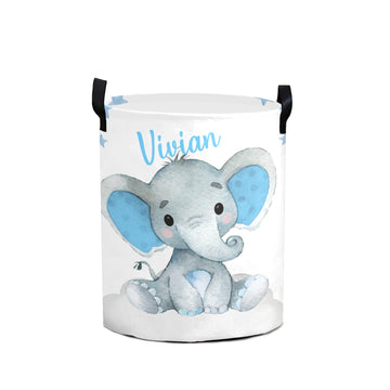 Custom Cute Baby Elephant Laundry Hamper Personalized Laundry Basket with Name Storage Basket with Handle for Bathroom Living Ro