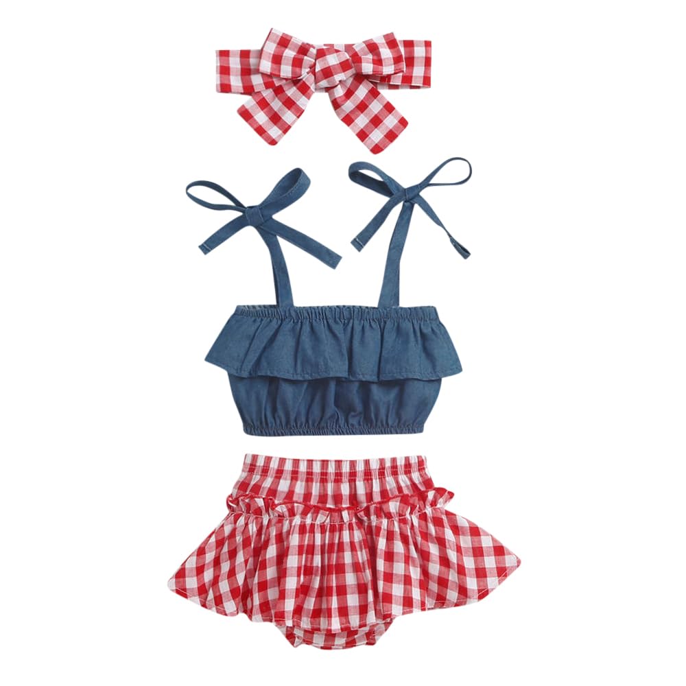 Hopscotch Girls Red Checkered Blouse And Shorts Set For 03 Months (Fuf2359454)