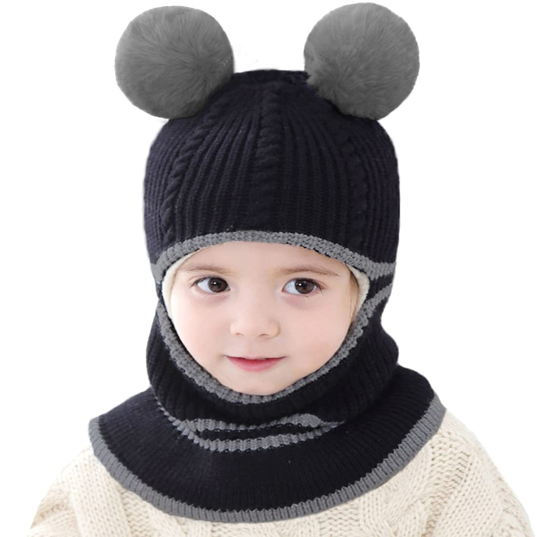 Toddler Winter Hat, Baby Winter Hat, Fleece Lined Girls Boys Winter Hat, Kids Winter Hat Scarf Earflap Hood Skull Caps, 1-4T (Be