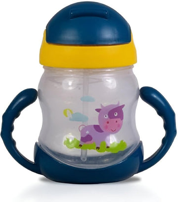 Divik Leak Proof Children Kids Water Bottle with Straw DustProof Children Sippy Drinking Cup with Twin Handles Travelling Water
