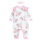 Hopscotch Girls FullSleeve Floral Print Bodysuit With Headband In White Color For Ages 912 Months