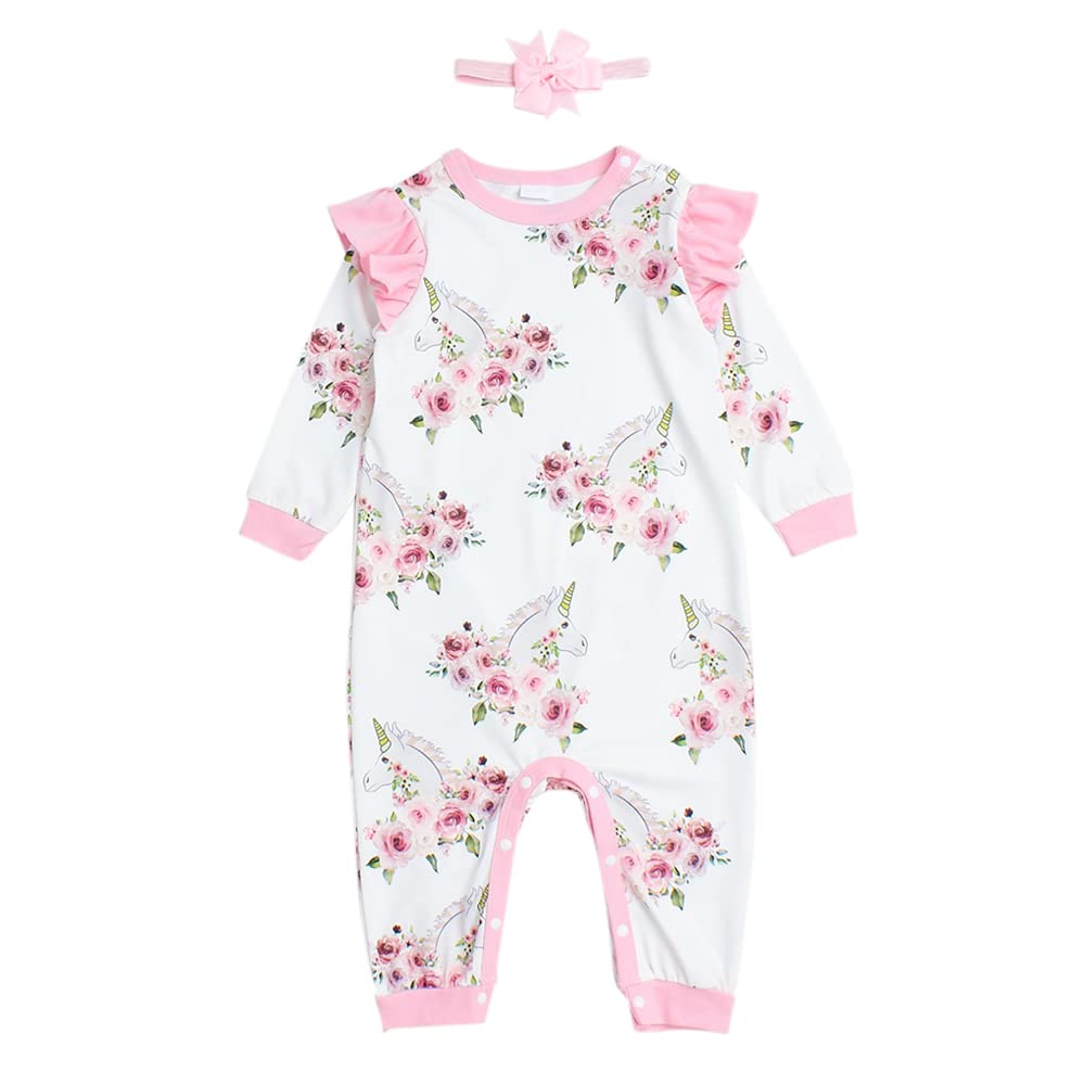 Hopscotch Girls FullSleeve Floral Print Bodysuit With Headband In White Color For Ages 912 Months