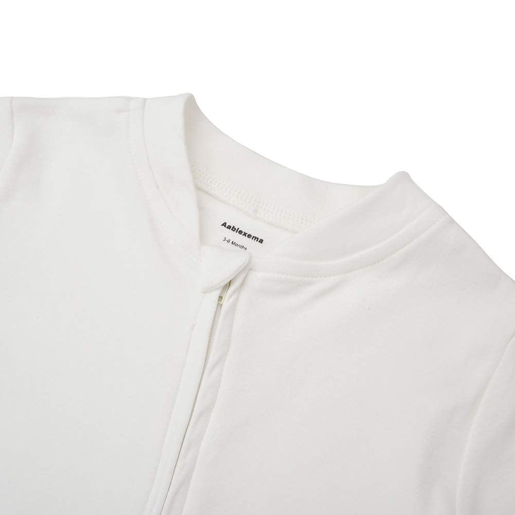 Aablexema Baby Footed Pajamas With Mitten Cuffs - Unisex Newborn Infant 2 Ways Zipper Cotton Footie Pjs(Creamy-White,3-6M)