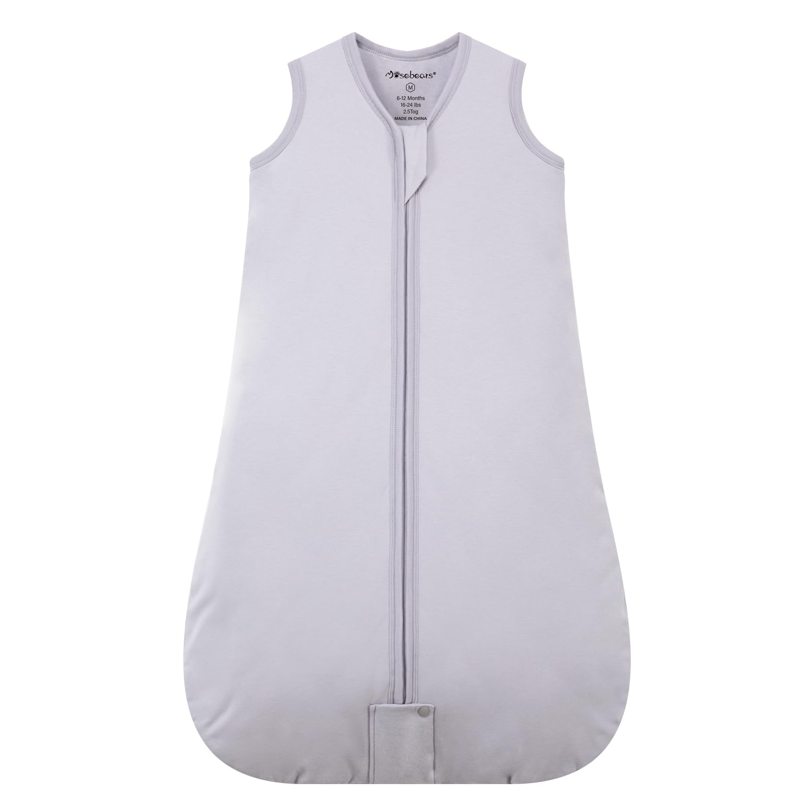 Mosebears Sleep Sack Baby Winter Wearable Blanket with 2-Way Zipper,2.5 TOG Cotton Sleep Sack Unisex (Light Grey, 0-6 Months)
