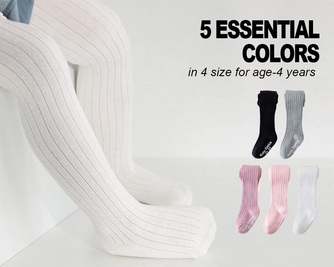Epeius Baby Tights Baby Girls Non-Slip Ribbed Leggings Newborn Girls Seamless Cotton Stockings Pantyhose Footed Tights 3 Pairs P