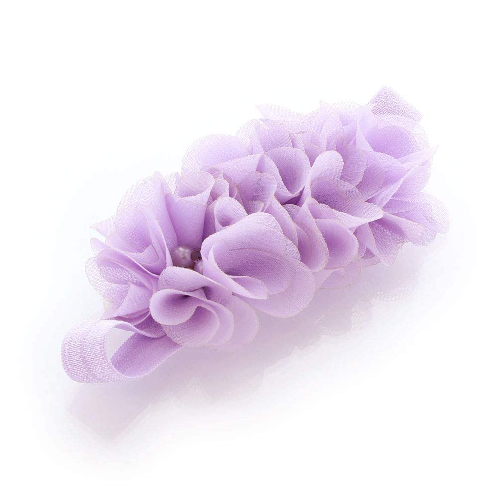 My Lello Girls Flower Headbands Toddler Fabric Beaded Trio Stretchy Elastic Pair (Purple/Lavender)