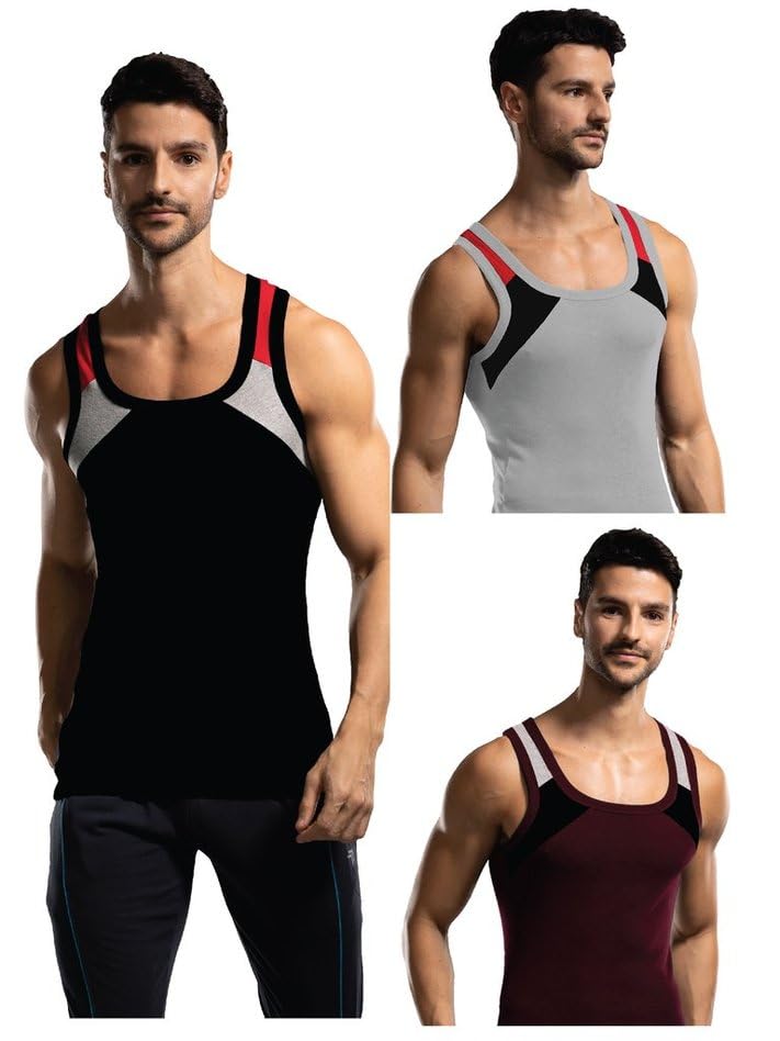 Genx MenS Super Combed Cotton Gym Vest With Sports Style (Pack Of 3) (Color May Vary) 772290Cm