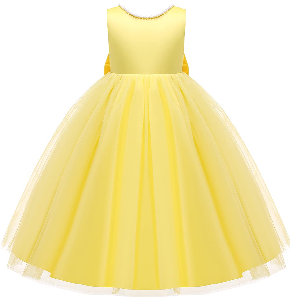 Toddler Girl Birthday Yellow Dress, Party Wedding Flower Christmas Earster Sleeveless Floor Length Tutu Tulle Dance Gown 3-4 Yea