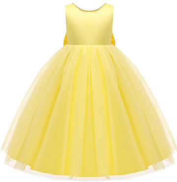 Toddler Girl Birthday Yellow Dress, Party Wedding Flower Christmas Earster Sleeveless Floor Length Tutu Tulle Dance Gown 3-4 Yea