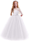 Flower Girls Dresses Vintage Lace Princess Long Dress Kids 3/4 Sleeve Wedding Pageant Tulle Bridesmaid Dress Christening Baptism