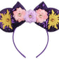 Clgift Princess Minnie Ears,Pick Your Color, Flower Minnie Ears, Floral Minnie Ears, Purple Sparkle Mouse Ears (Purple Rapunzel)