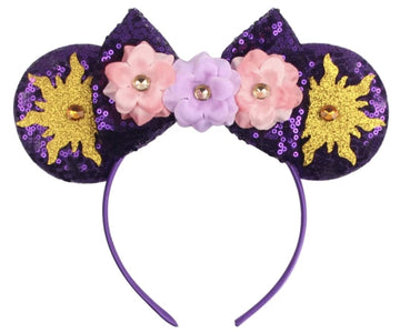 Clgift Princess Minnie Ears,Pick Your Color, Flower Minnie Ears, Floral Minnie Ears, Purple Sparkle Mouse Ears (Purple Rapunzel)