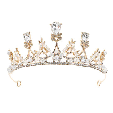 Yovecathou Girls Gold Tiara Princess Crown Headband Rhinestone Hairpiece For Halloween Costume Wedding Bridal Prom Birthday Part