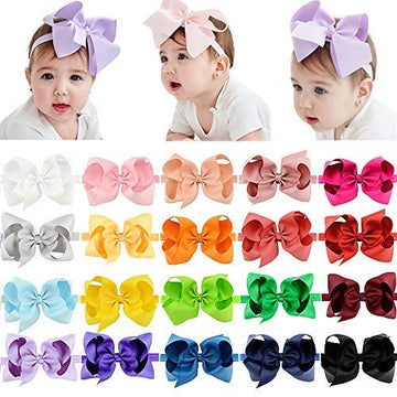 Jollybows 20Pcs Baby Girls Grosgrain Ribbon Hair Bows Headbands 6' Elastic Hair Band Hair Accessories For Infants Newborn (Mult