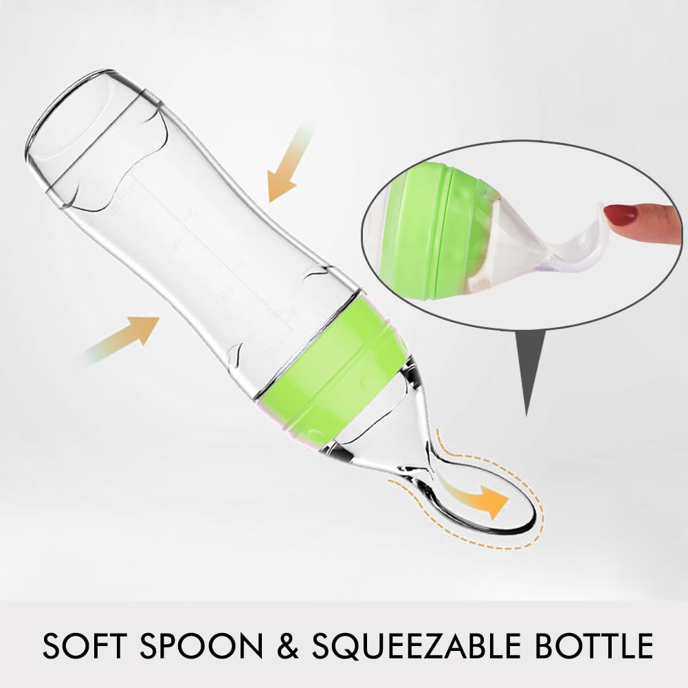 Matyz Silicone Baby Food Dispensing Spoon (Green, 4Oz / 120Ml) Squeeze Feeder With Spoon - Spoon Bottle For Baby - Baby Spoon Fe