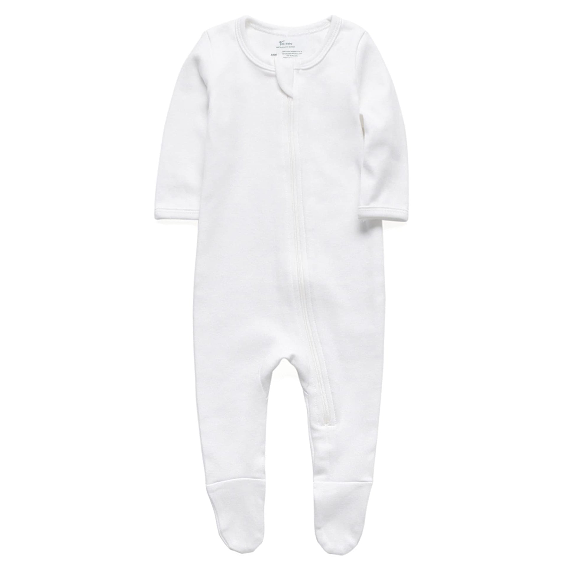 O2 Baby Baby Boys Girls Organic Cotton Zip Front Sleeper Pajamas, Footed Sleep 'N Play (Newborn, Off-White)