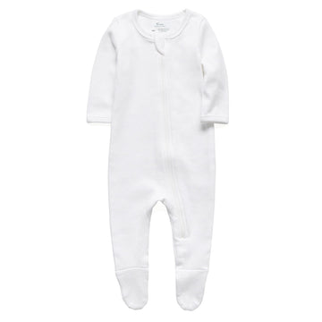O2 Baby Baby Boys Girls Organic Cotton Zip Front Sleeper Pajamas, Footed Sleep 'N Play (Newborn, Off-White)