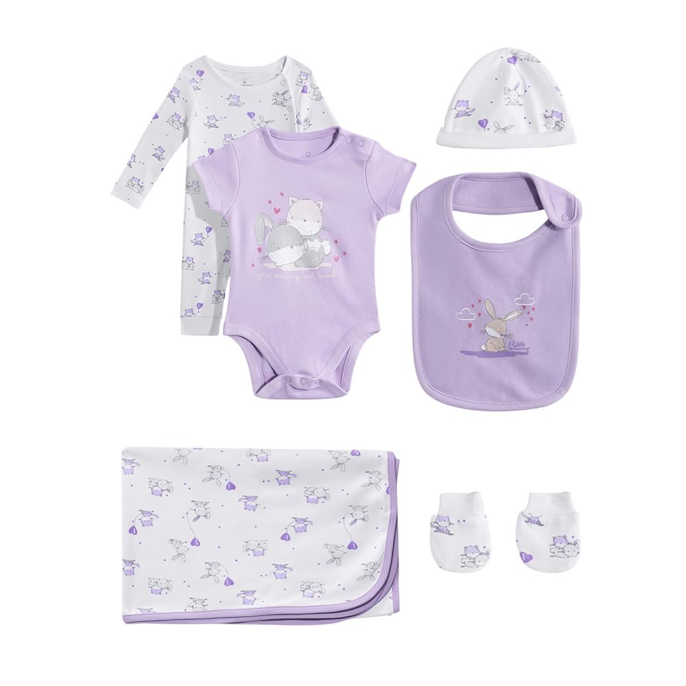 Mothercare Girls Cuddle Bunny Printed Short Sleeve 6Piece Gift Set  Multi