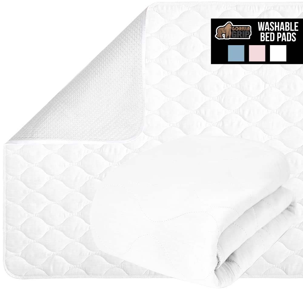 Gorilla Grip Washable, Reusable Waterproof Underpads, Absorbent Leak Proof Mattress Bed Incontinence Pads, 52X34 Slip Resistant