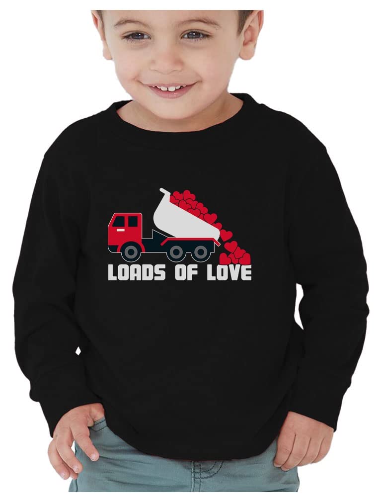Valentines Day Dump Truck Loads Of Love Toddler Kids Long Sleeve T-Shirt 2T Black