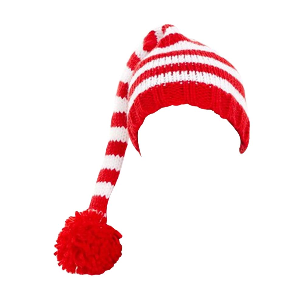 Kafeimali Baby Christmas Elf Long Tail Crochet Beanie Knit Hat Stocking Caps (Red)