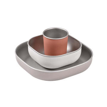 Beaba Stainless Steel Meal Set | Microwave And Oven Safe | Baby Plates Baby Bowls And Cup With Anti-Slip Silicone Cover | Kids P