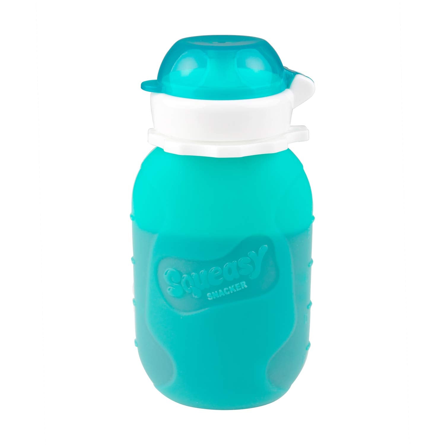 Aqua 6 oz Squeasy Snacker Spill Proof Silicone Reusable Food Pouch - for Both Soft Foods and Liquids - Water, Apple Sauce, Yogur