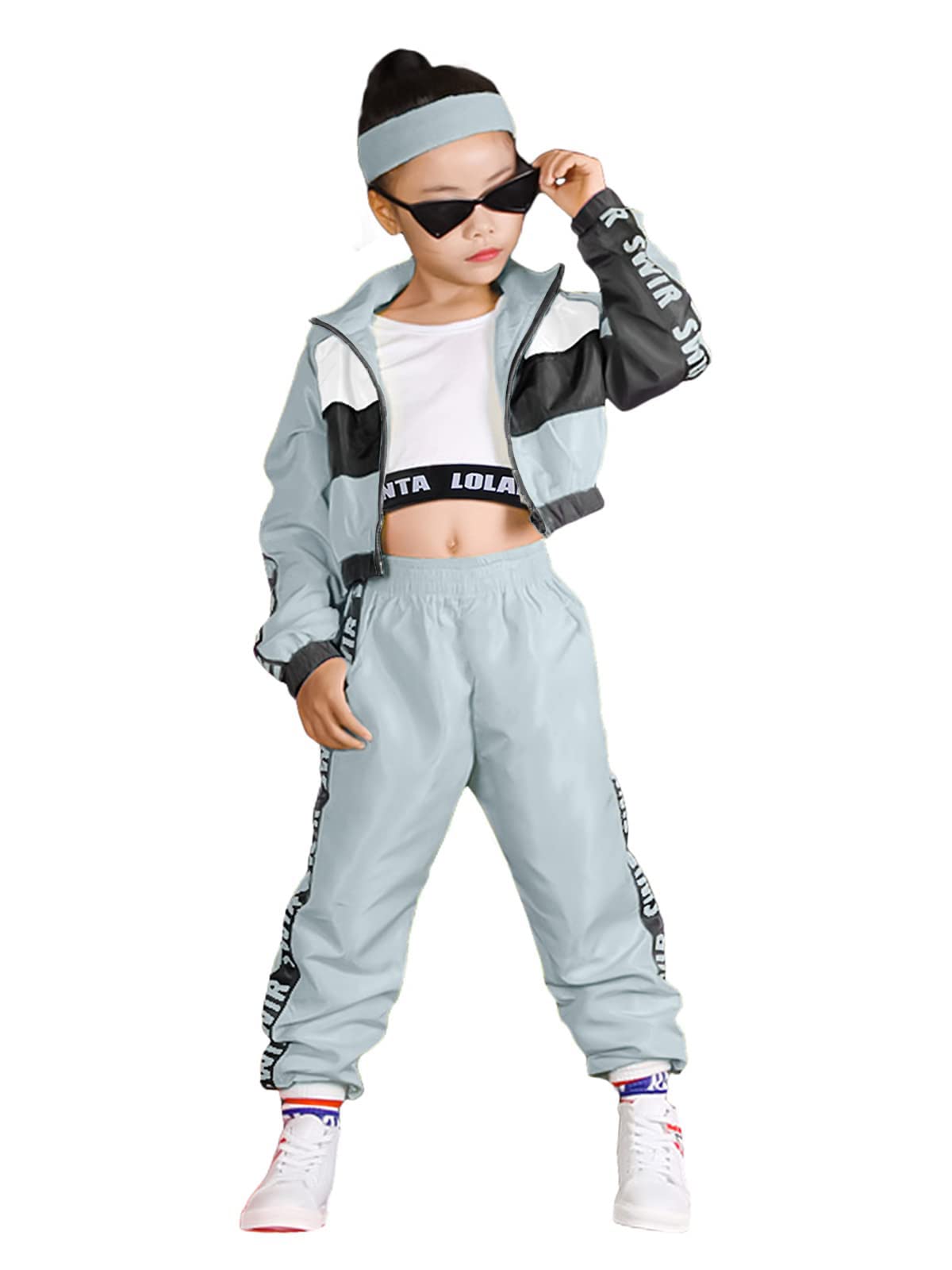 Lolanta Girls Dance Clothing Set, Hip Hop Modern Jazz Team Performance Costume, Girls Dance Wear Sets (Lightblue, 9-11)