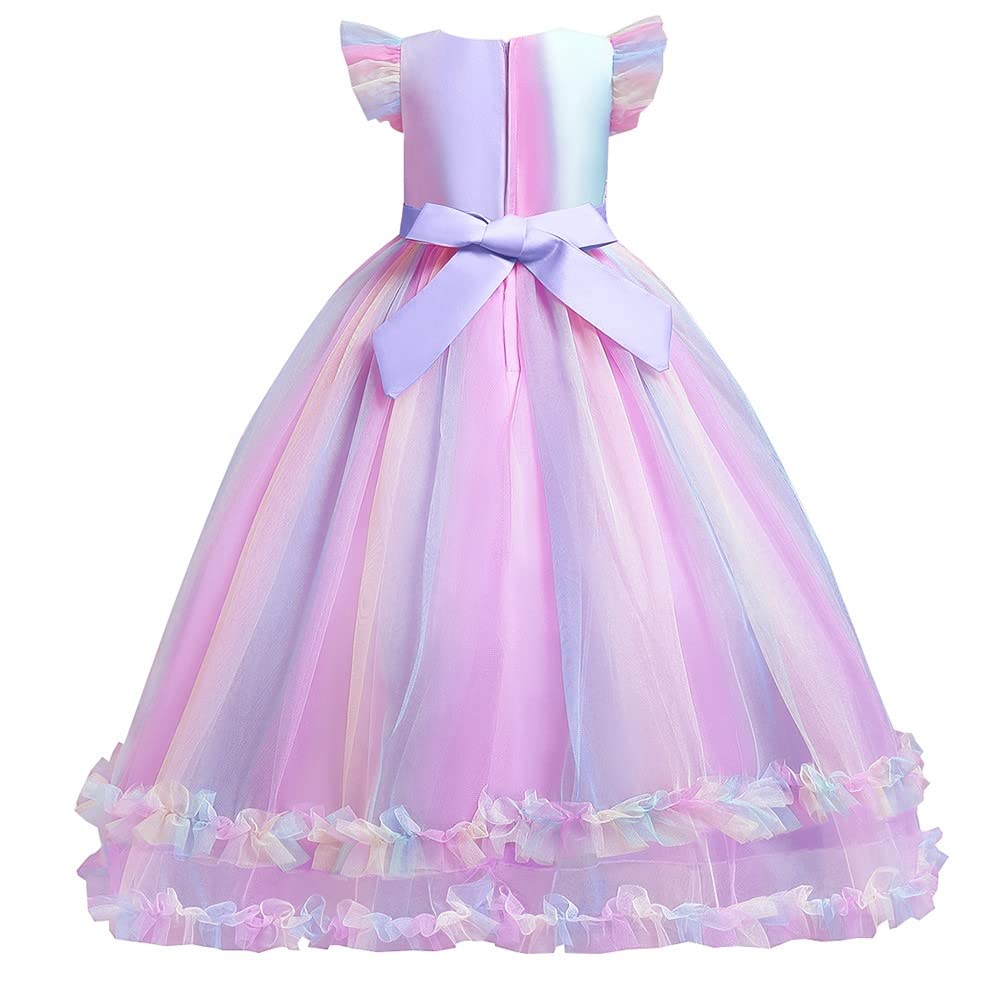 Myrisam Unicorn Costume Princess Birthday Pageant Party Halloween Cosplay Christmas Rainbow Tulle Fancy Dresses W/Headband Purpl