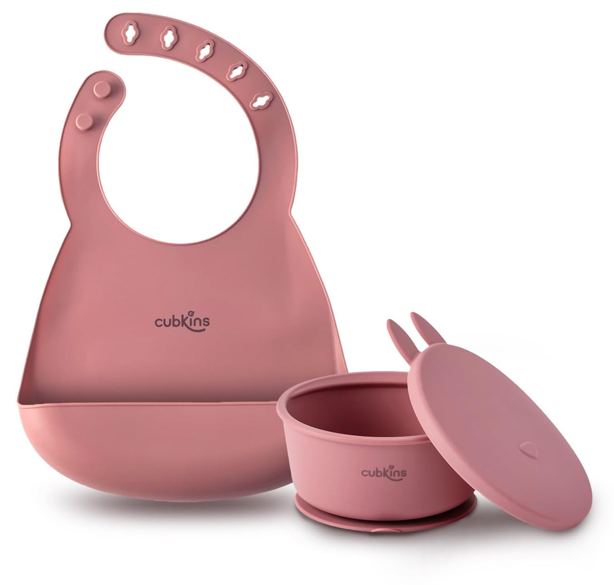 CUBKINS Silicone Suction Bowl with Adjustable Bib for Feeding Babies | BPA Free, Washable and Reusable Bowl & Bib for Kids, Todd