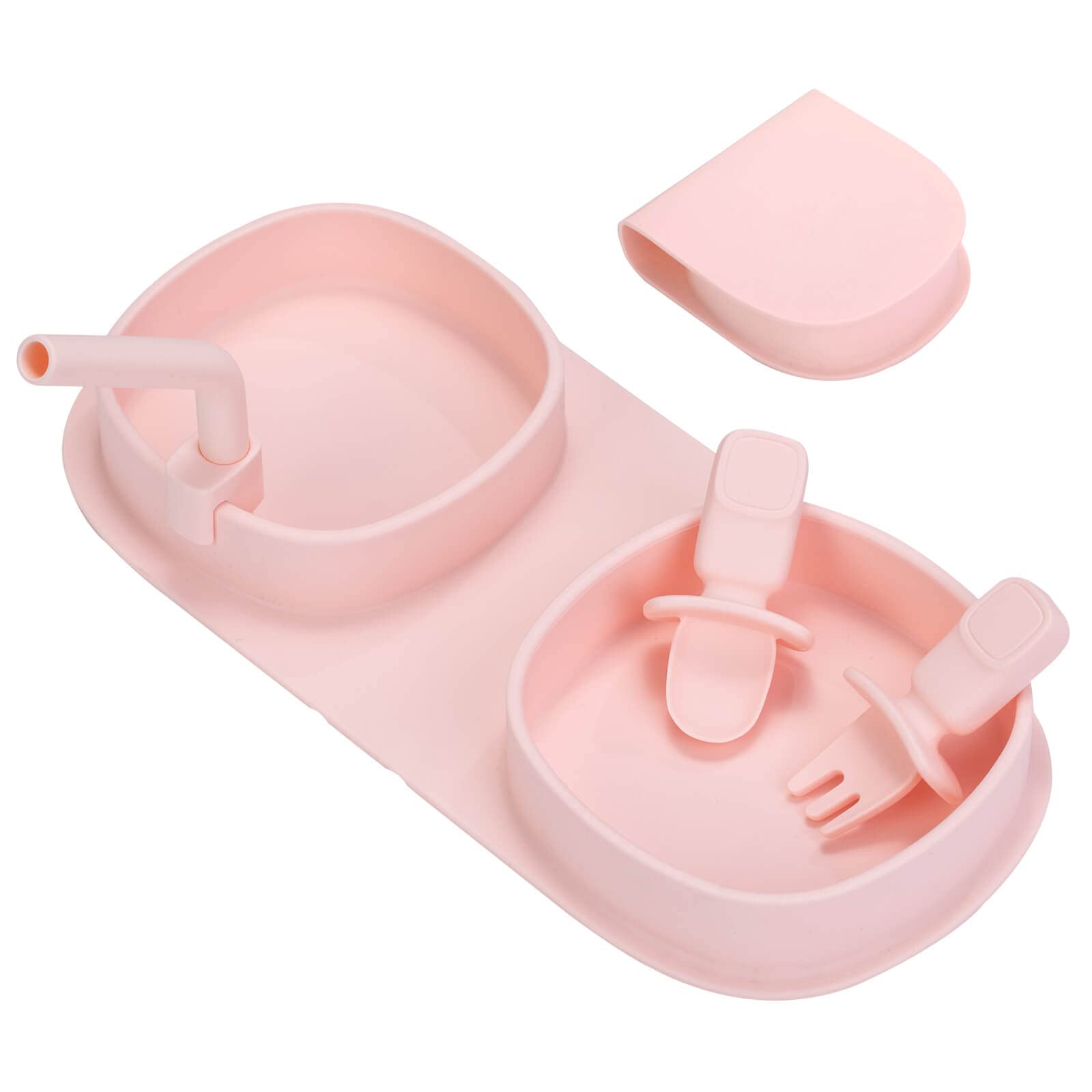 Silicone Toddler Baby Plates Dishes - Kids Portable Led Weaning Plate, Infant Non-Slip Divided Grip Dish Self Feeding Training W
