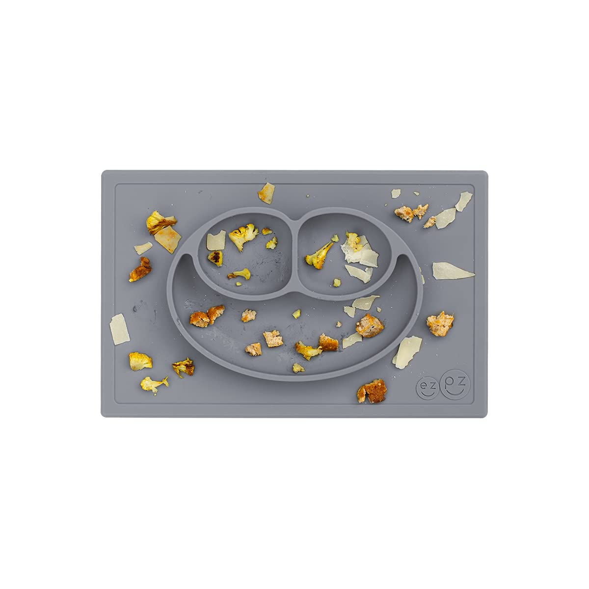 ezpz Happy Mat - 24 Months+ (Gray) - 100% Silicone Suction Plate with Built-in Placemat for Toddlers + Preschoolers - Divided To