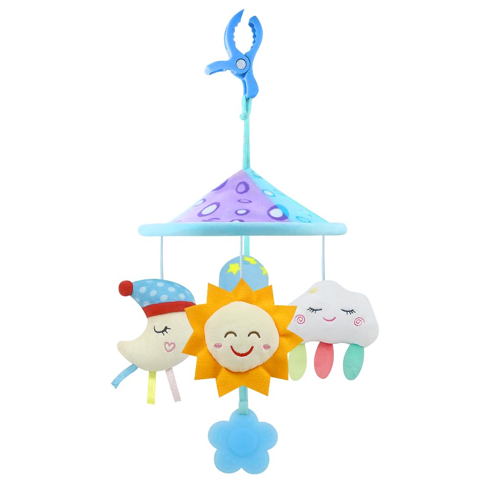 Baby pram Mobile Toys, Stroller Toys with Soft Rattle for 0 Months+ (Sky)