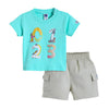 Hopscotch Boys Short Sleeves Aqua 2Pc Cotton Numeric TShirt & Cargo Shorts For Ages (69 Months)