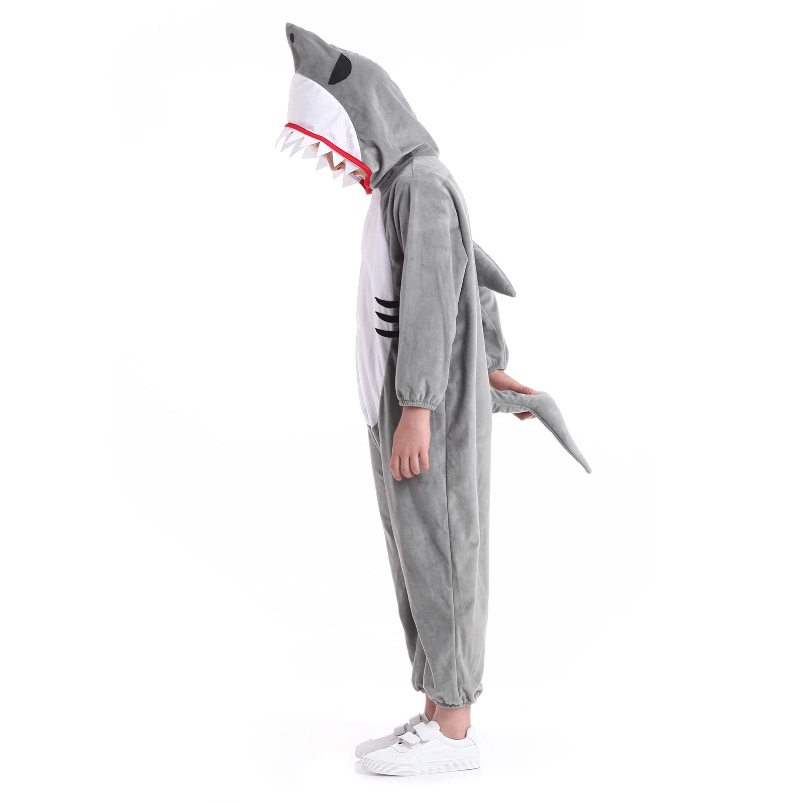 Funivals Shark Costume With Fin For Unisex Kids, Halloween Plush Animals Hooded Jumpsuit With Tail Boys & Girls(S)