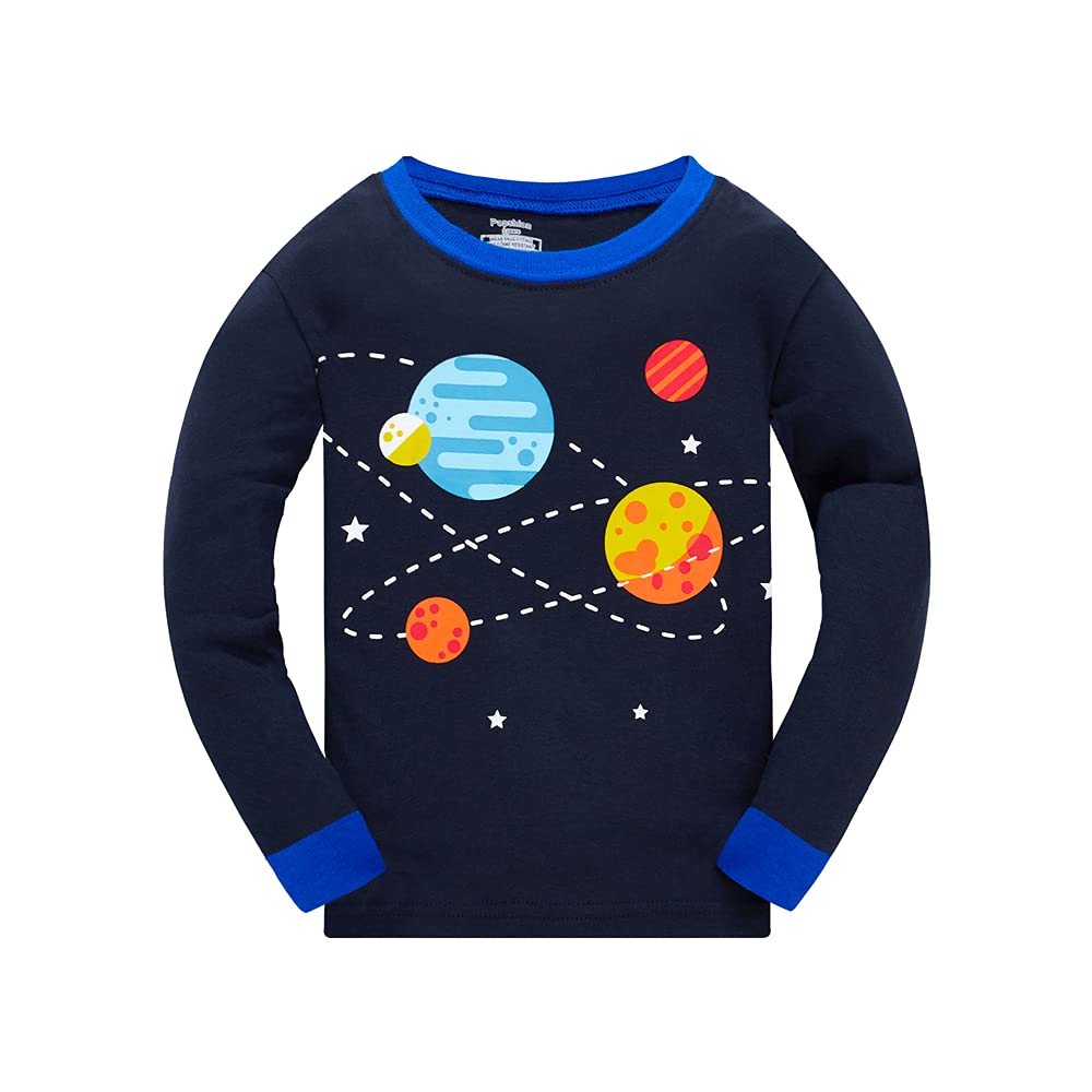 Popshion Planet Pajamas For Boys Long Sleeve Cotton Space Pjs Toddler 2 Piece Galaxy Sleepwear Kids Rocket Pants Set Boy Jammies